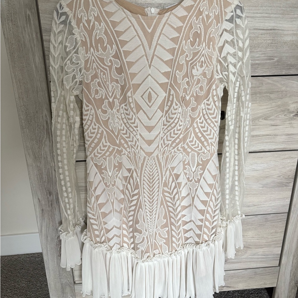 Angel Biba Ivory and Nude Tassel Fringe Dress